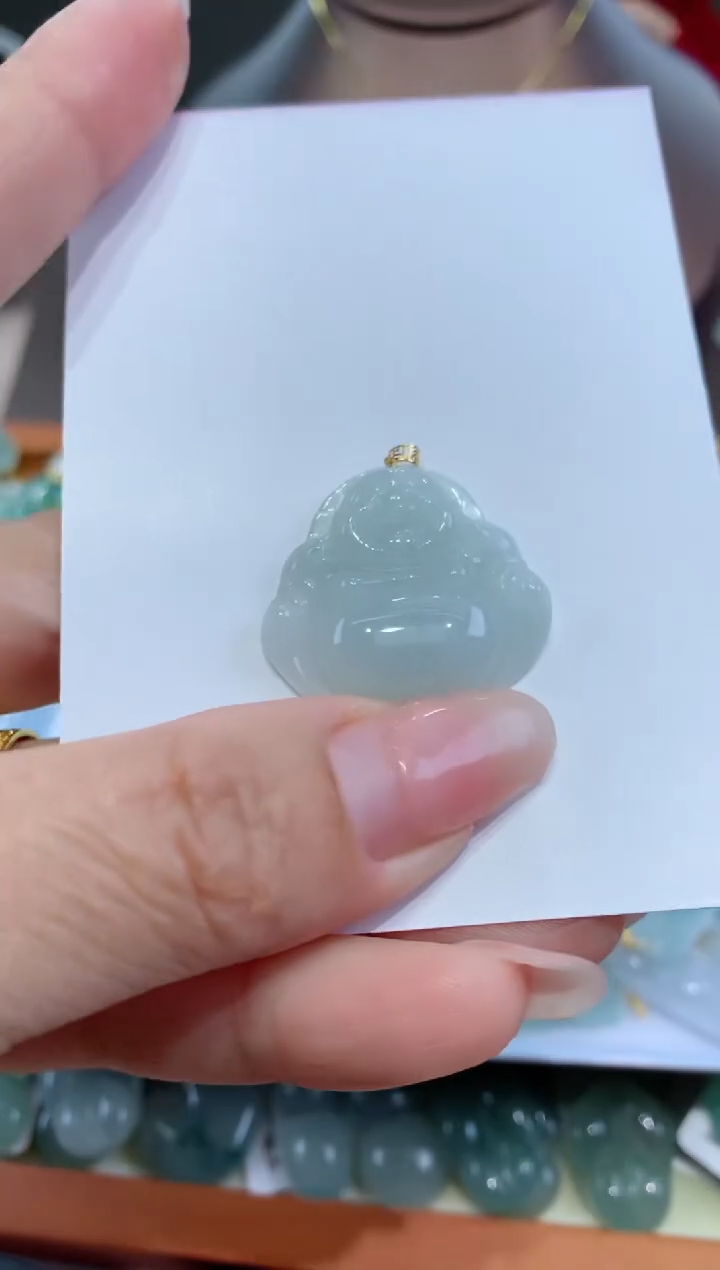 【闪购商品】翡翠颈饰18K金镶嵌天然翡翠A货挂件