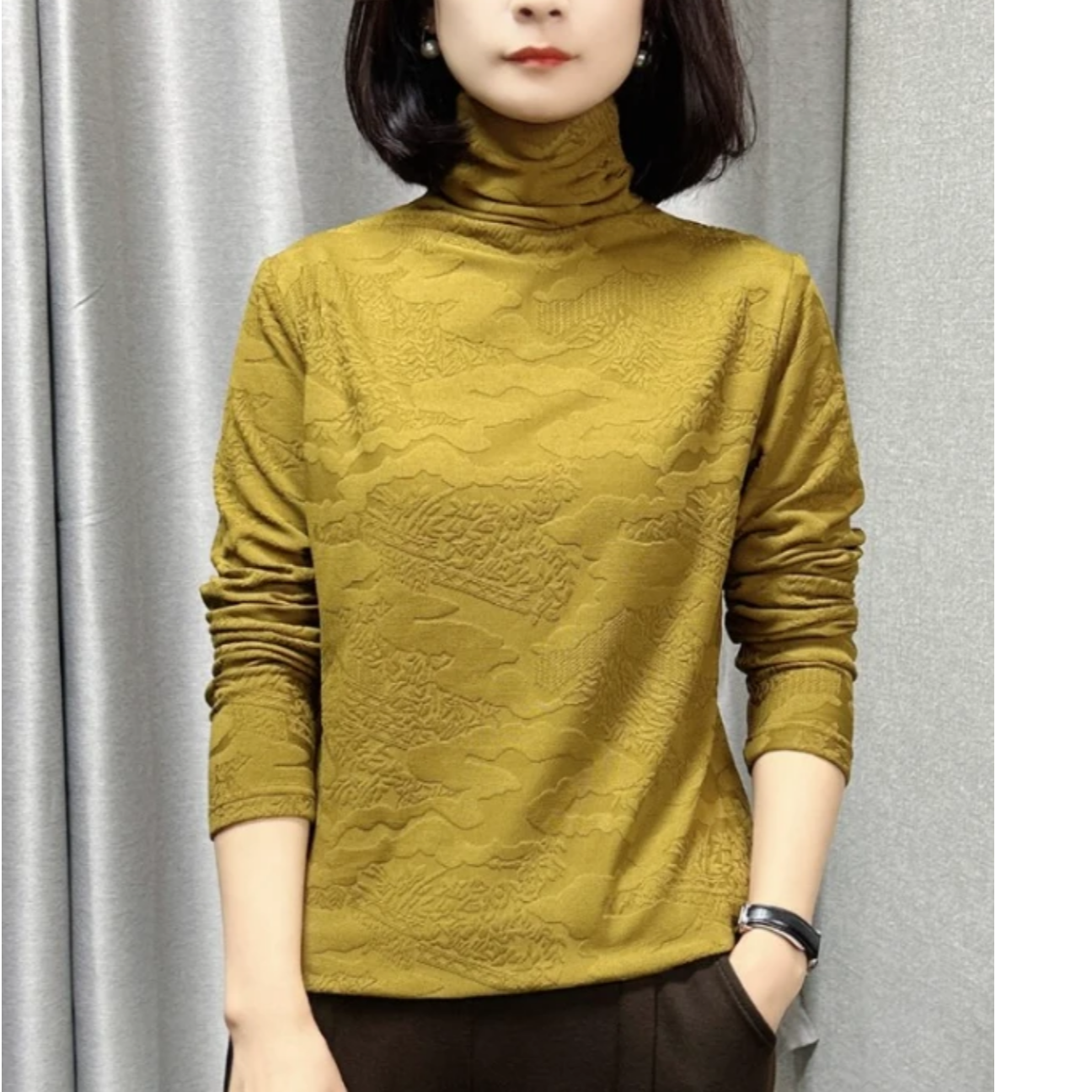 加绒时尚洋气女士高领打底衫秋冬新款修身显瘦女上衣潮