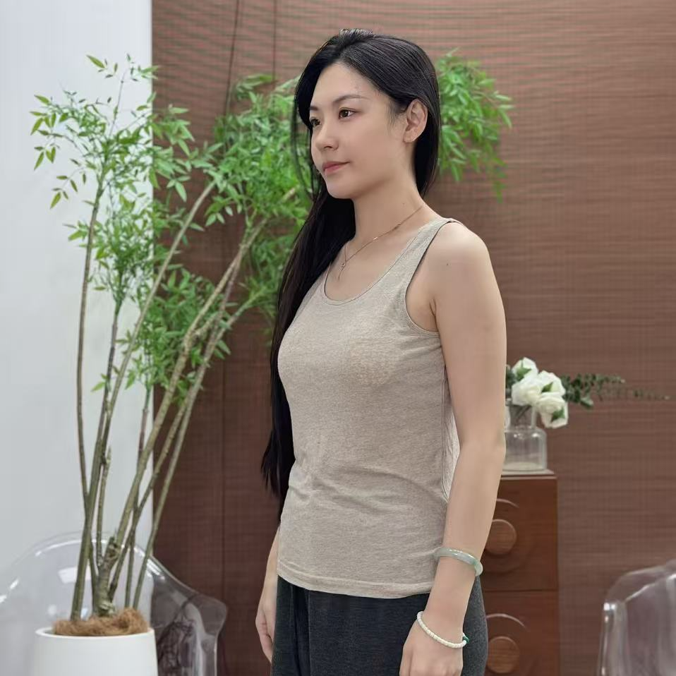 【针织背心】纯汉麻带杯垫女士打底背心吊带微弹恒温透气四季好穿