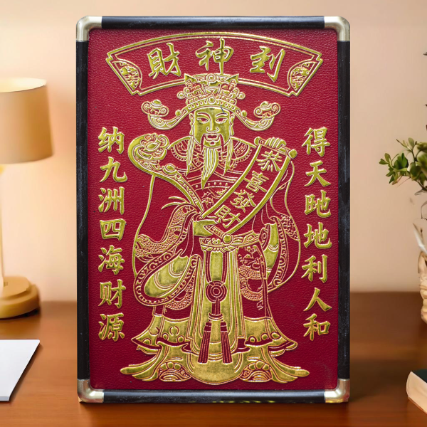 新中式财神桌面摆台客厅玄关招财开业装饰摆台画相框财神2030