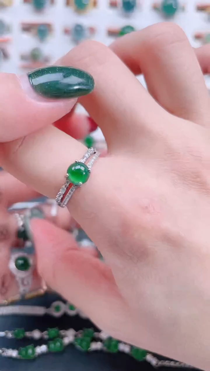银S925镶嵌戒指翡翠天然翡翠