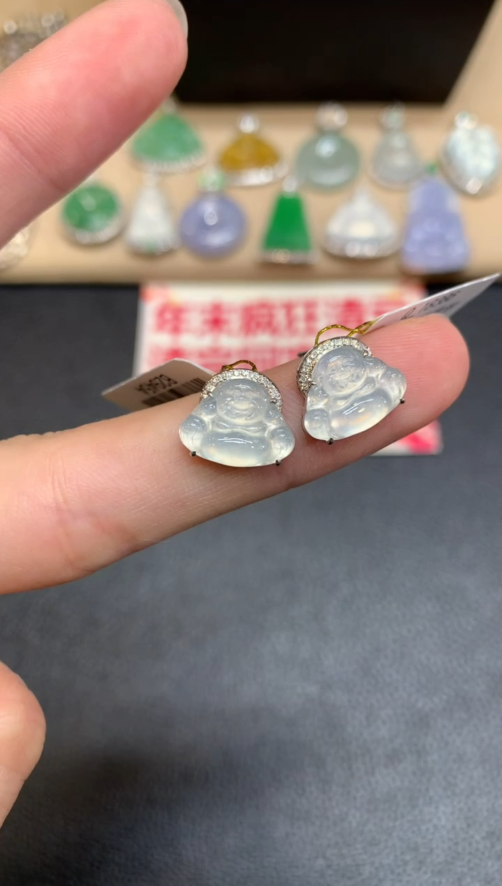 【闪购商品】翡翠耳饰18K金镶嵌佛公【无服务费】