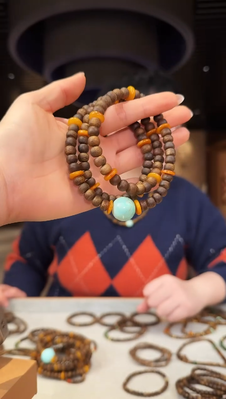 【闪购商品】沉香手串海南莺歌绿棋多圈苹果珠