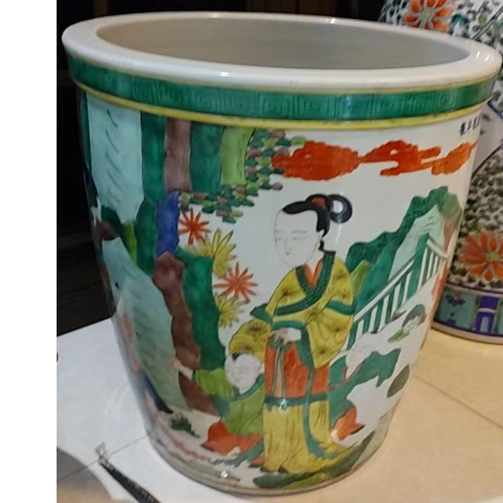 清康熙五彩人物风景纹缸Y1-017