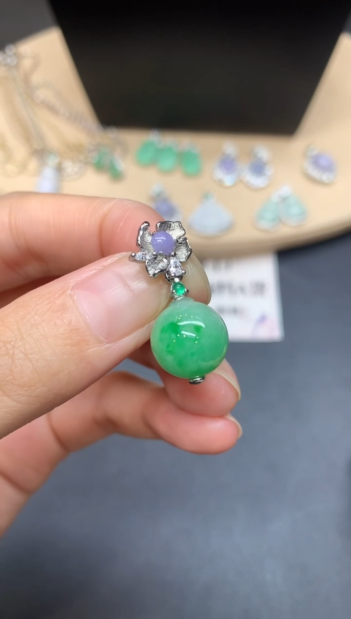 【闪购商品】翡翠吊坠(不含链)银S925镶嵌珠子【多样性发其一】