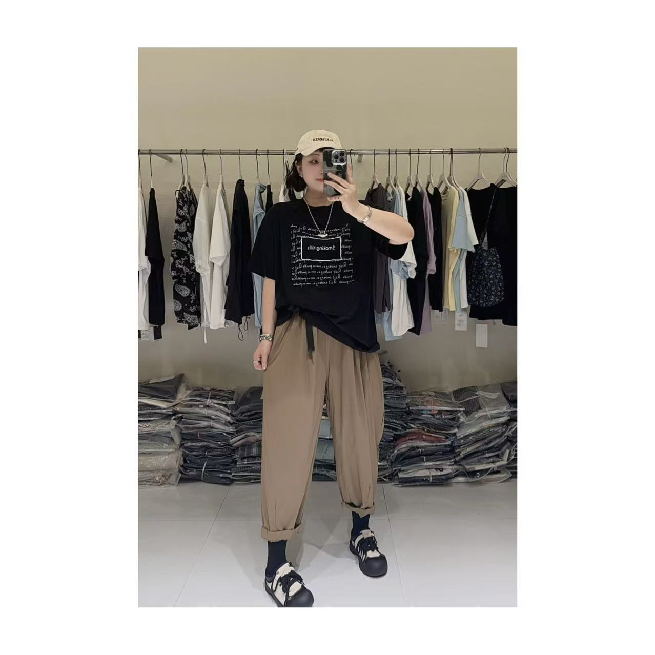 【方框】软糯雪花棉方框字母短袖T恤25212