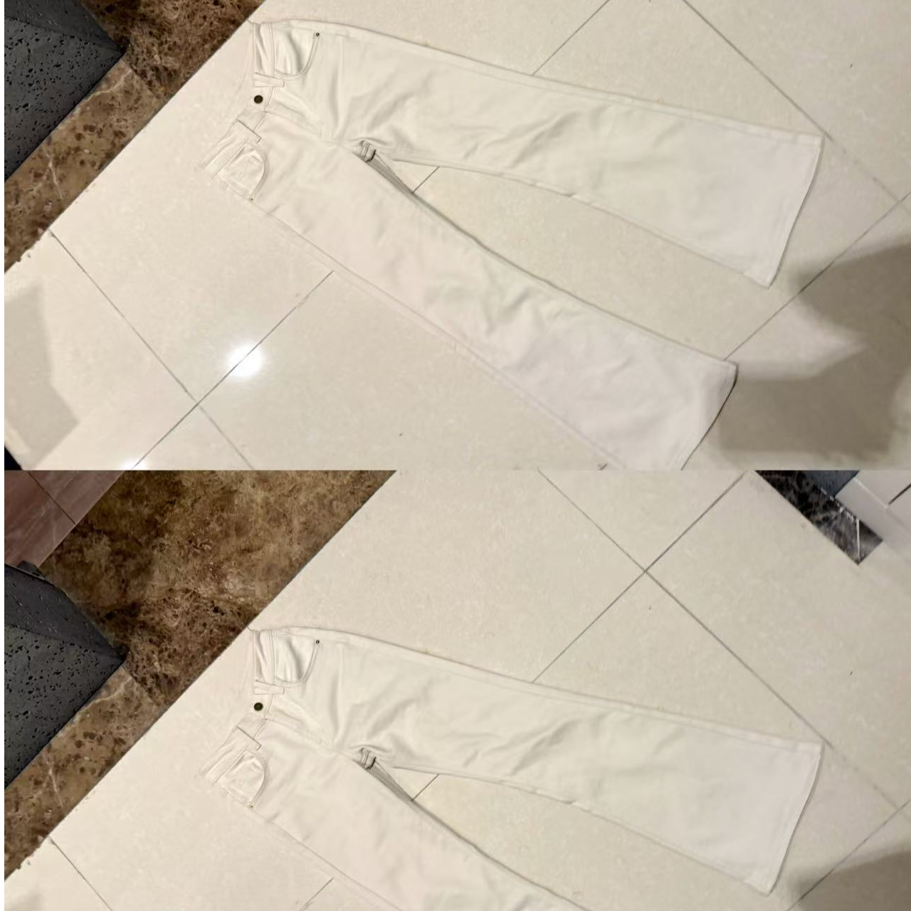 AzIzzINd白裤子/秋冬磨毛款/米杏色窄版直筒中腰版型牛仔裤女