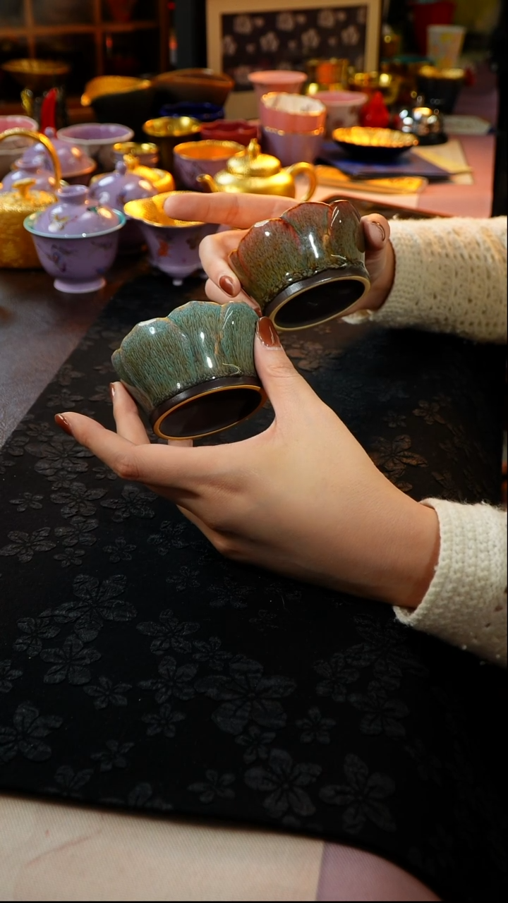 茶杯紫砂【宜景窑系列】大唐风华青红釉套组