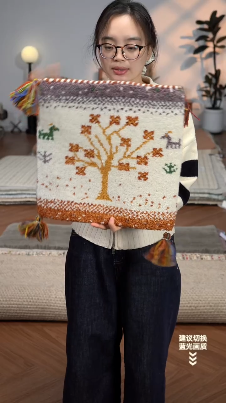 羊毛【40*40】印度进口羊毛坐垫【生命之树-白】