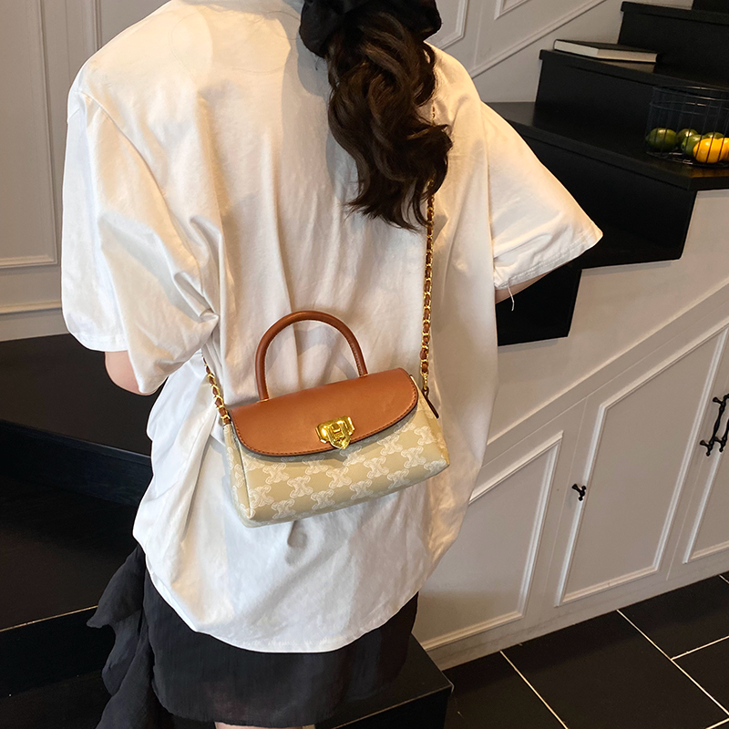 00Purse轻奢女包欧美时尚手提拼色枕头包复古老花单肩斜挎包8500