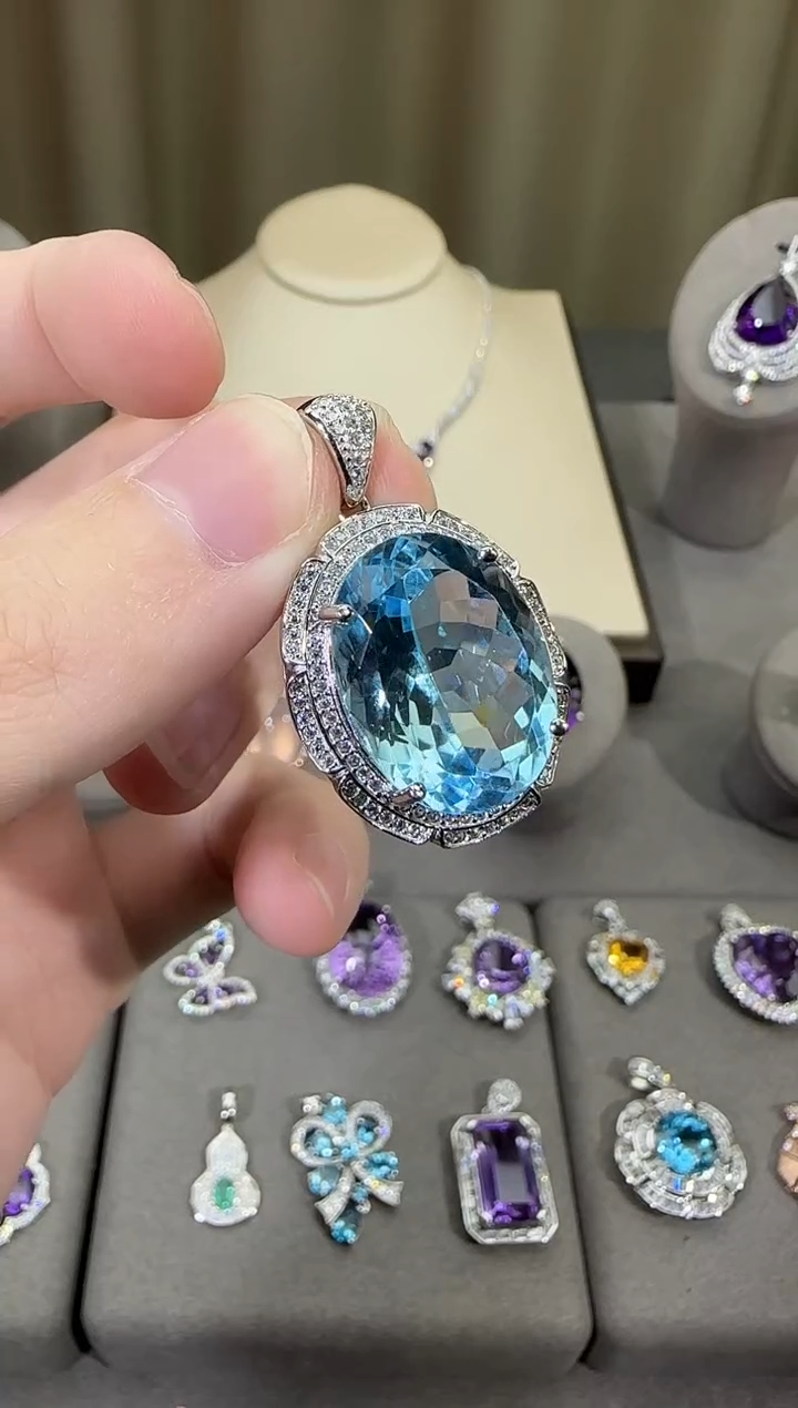 颈饰银S925镶嵌托帕石15*20妈妈带着设计款