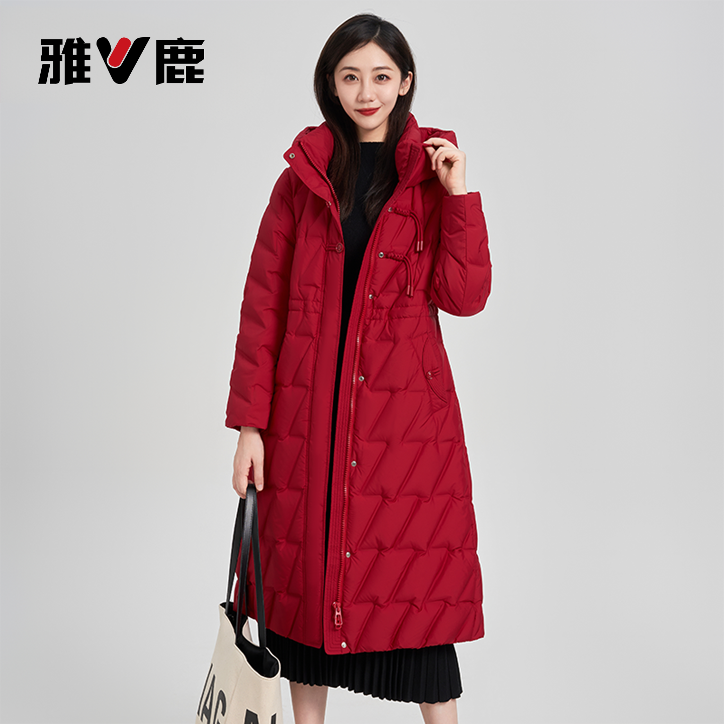 雅鹿羽绒服冬季情侣白鸭绒保暖连帽简约时尚百搭长款