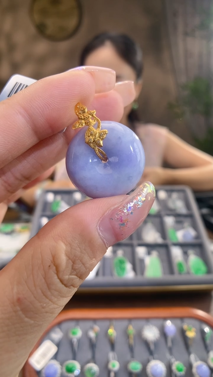 翡翠18K金镶嵌吊坠(不含链)平安扣