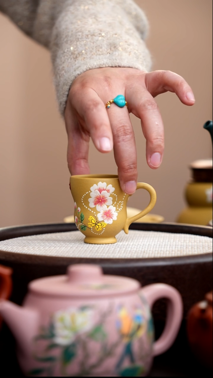 茶壶紫砂黄金段小葫芦杯海棠花