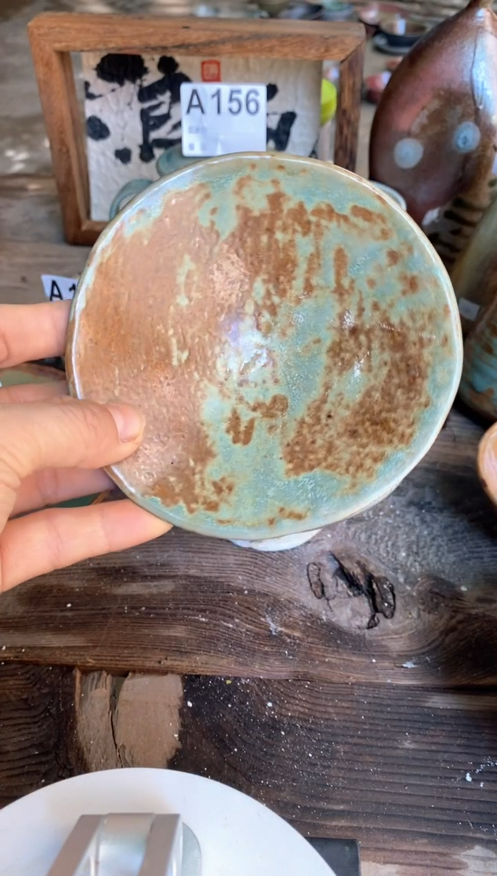 浪鬼家釉绘柴烧餐具三足