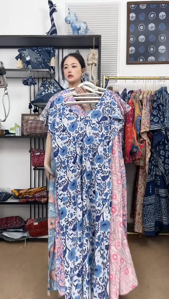 【闪购商品】338印度长绒棉拓印彩色坎肩裙