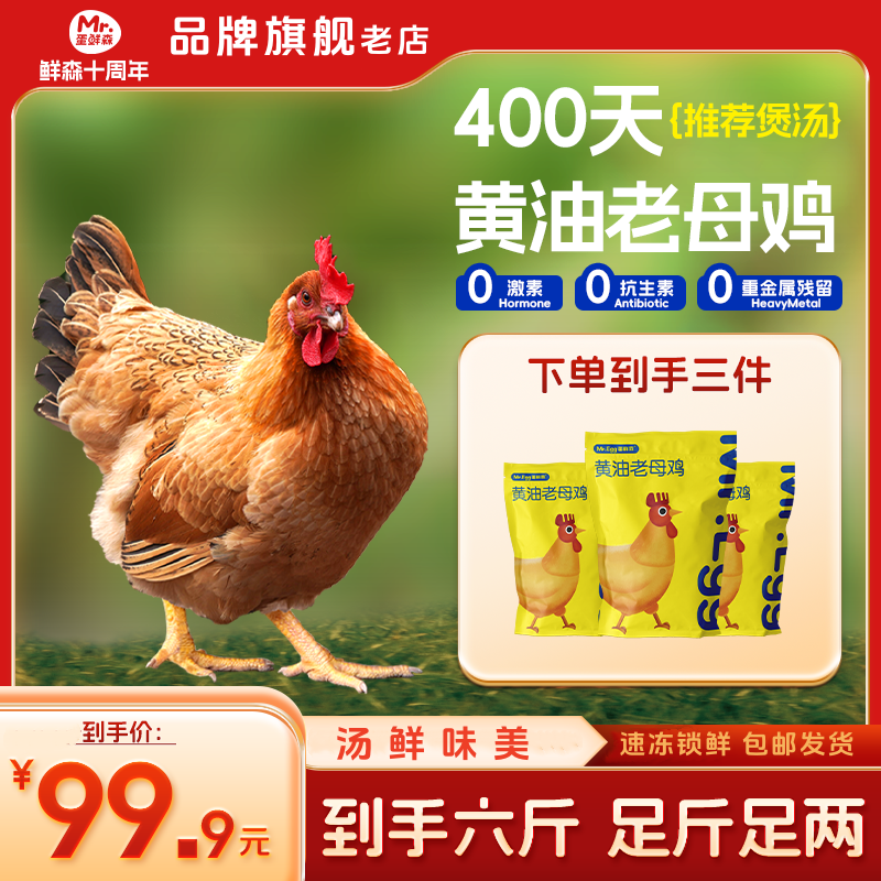 【正宗黄油老母鸡】谷饲喂养3只装蛋鲜森煲汤好味鸡肉生鲜共6斤以上商品图