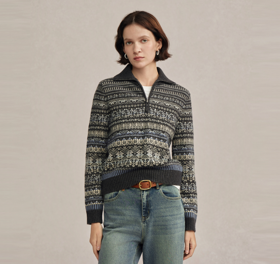 POLOWALK25年女士新款费尔岛风格针织百搭休闲宽松