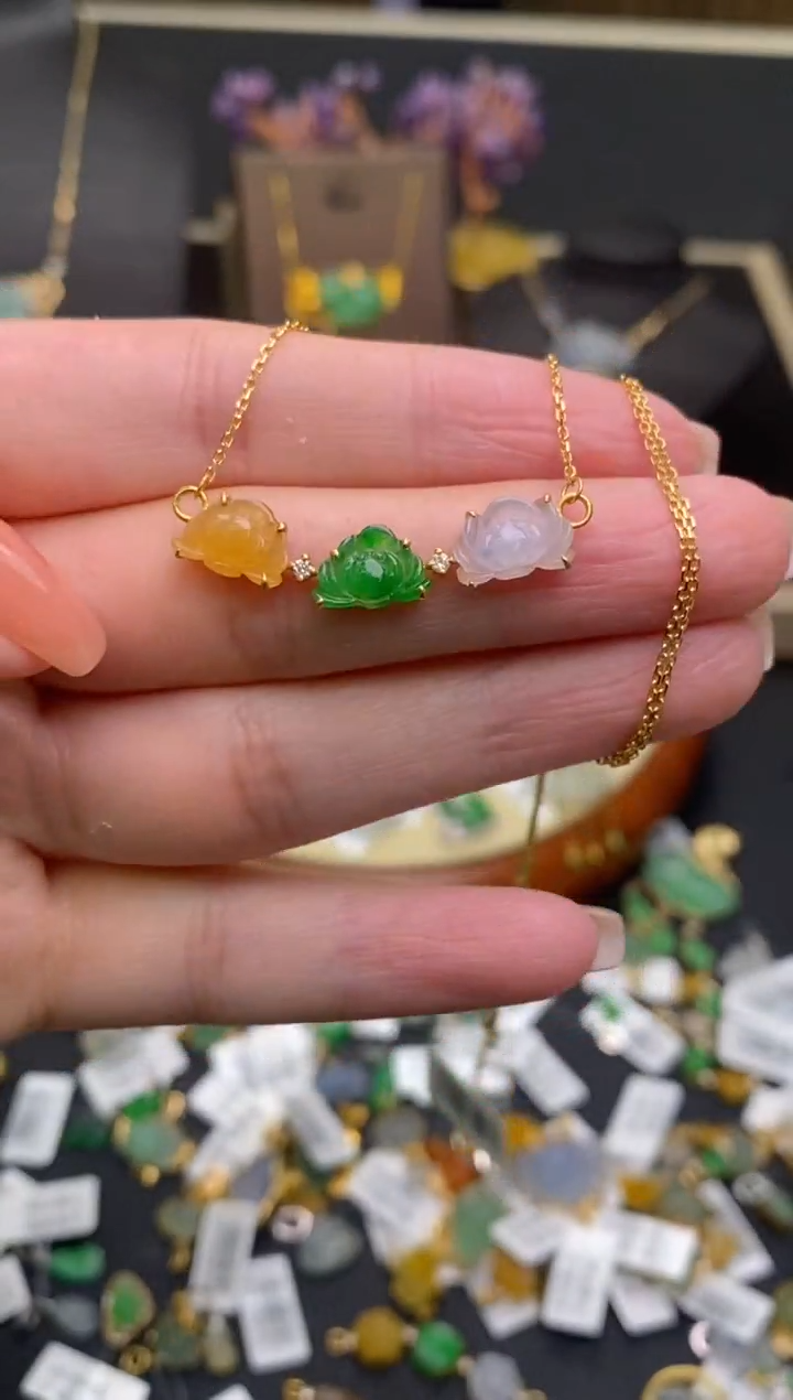 【闪购商品】翡翠18K金镶嵌颈饰净货173772