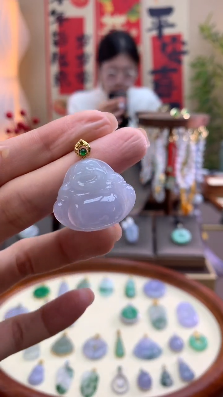 【闪购商品】翡翠颈饰18K金镶嵌佛公