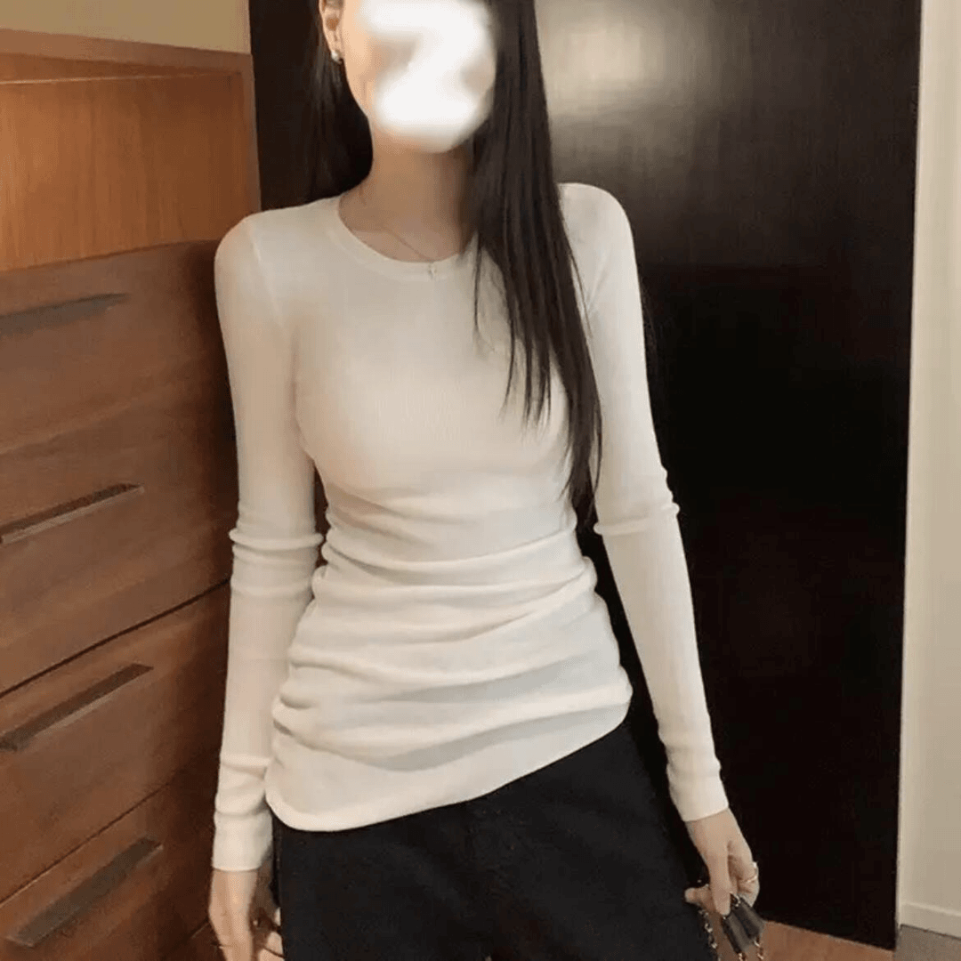 收腰正肩长袖打底T恤女秋冬2025新款圆领内搭修身长款上衣显瘦