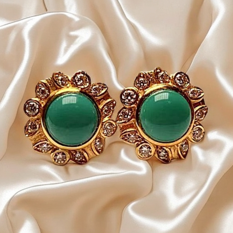 原矿绿松石耳钉18K金镶嵌高级有气质