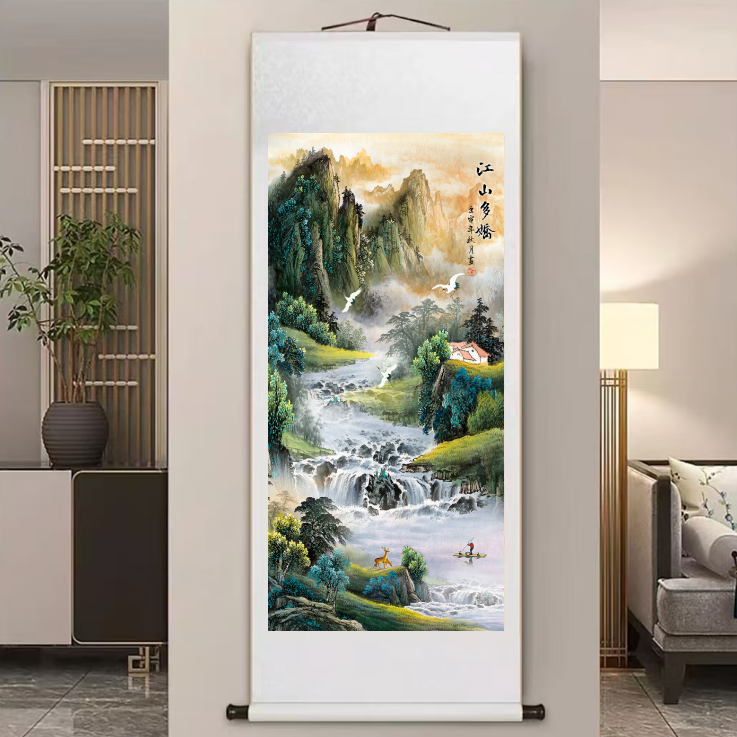四尺竖版【江山多娇】宽72厘米高172厘米 适合客厅、玄关、办公室卷轴