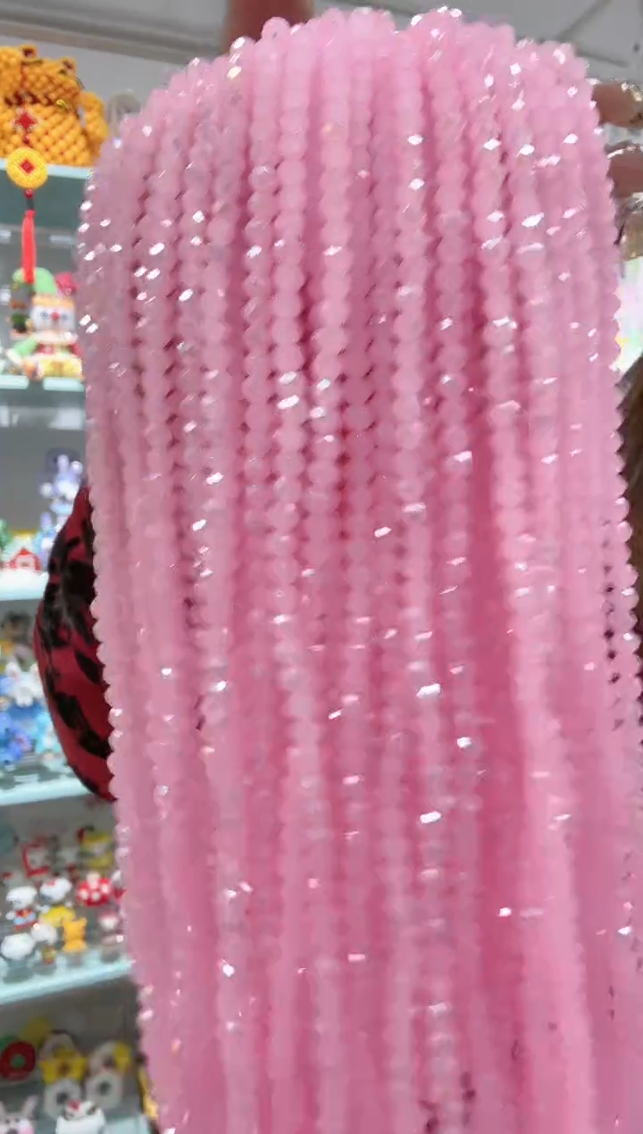 玻璃A22卡4水晶扁10条AB彩粉玉