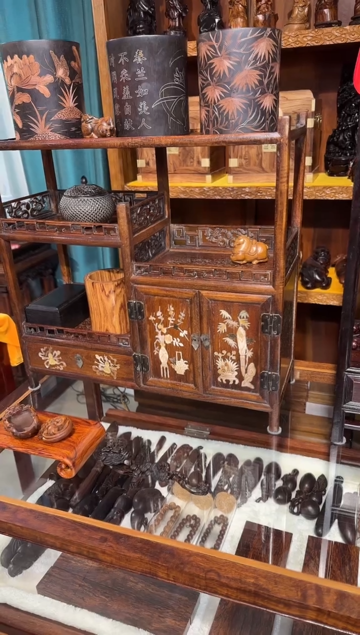 【闪购商品】木木艺缅花镶嵌花鸟横博古架1800.888