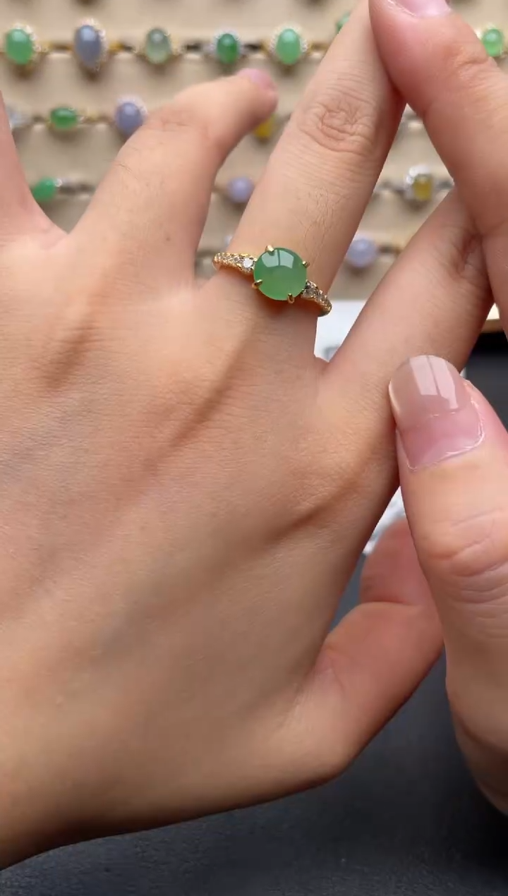 银S925镶嵌戒指翡翠一物一证一礼盒