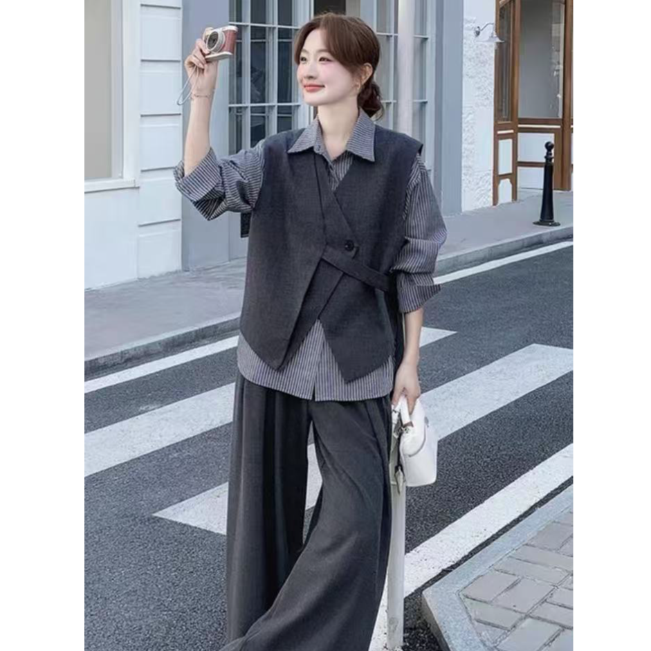 【洋洋】宽松INS风轻熟风时尚套装夏季春秋韩版长袖设计感