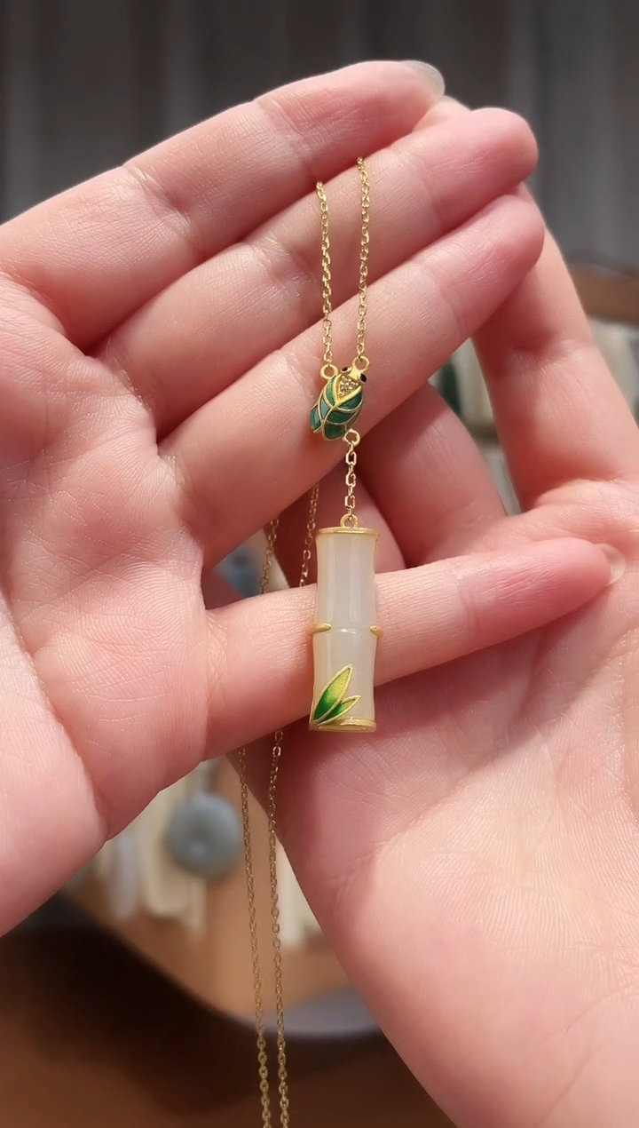 颈饰银S925镶嵌和田玉银镶和田玉吊坠（一体链）