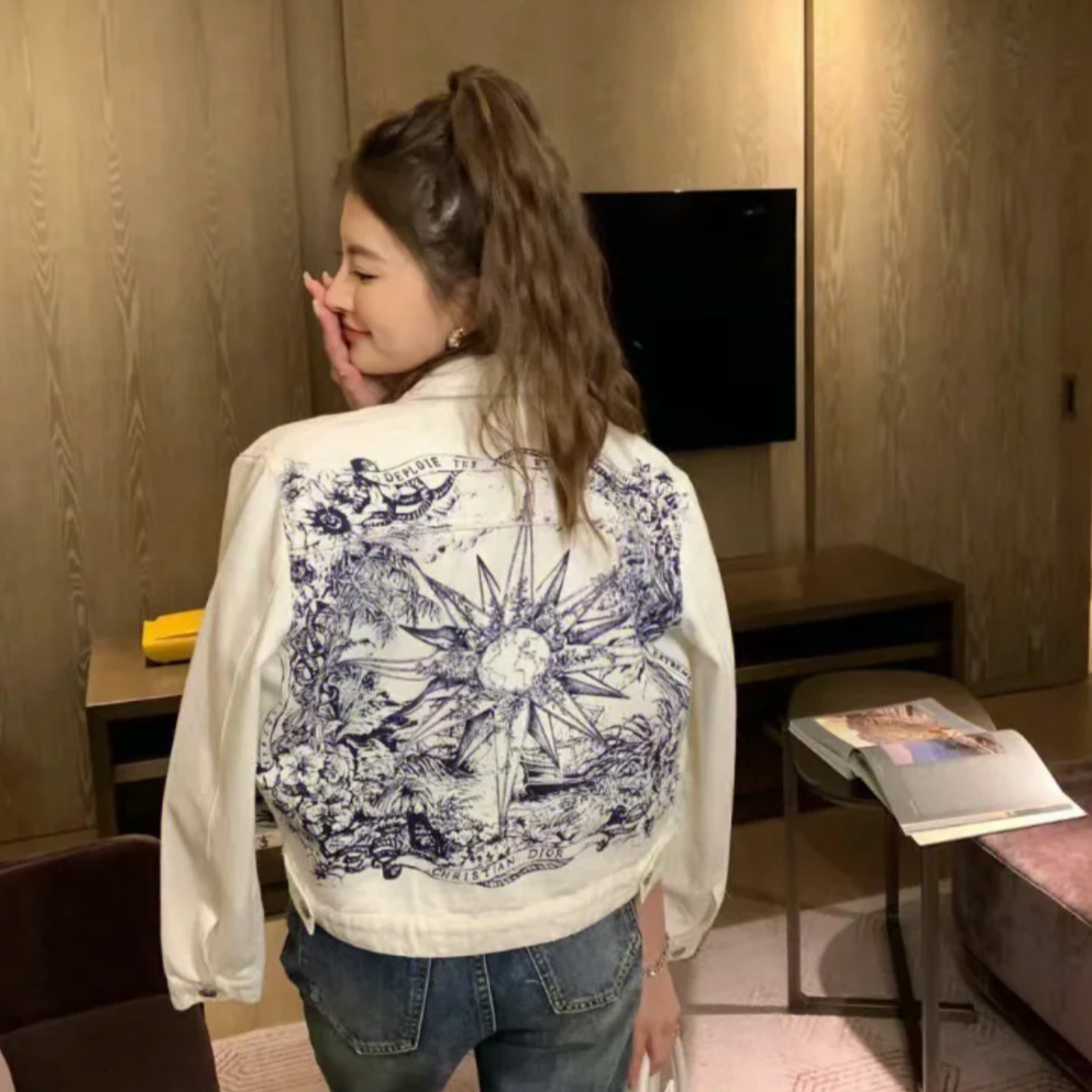 99新 DIOR/迪奥 X9698 23款白色六芒星图案印花夹克外套38S带尘袋