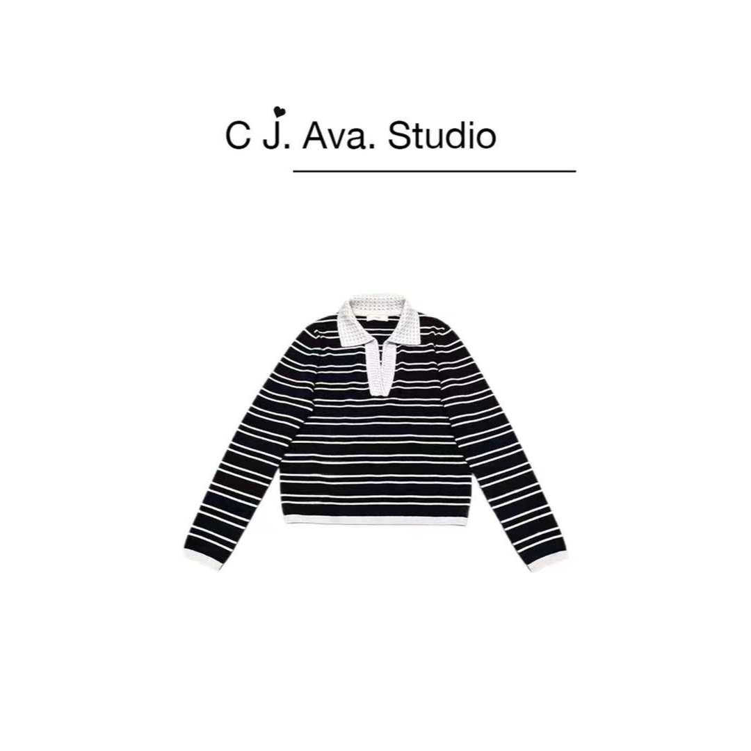 【MISS BEAR DESIGN】翻领条纹套头毛衣