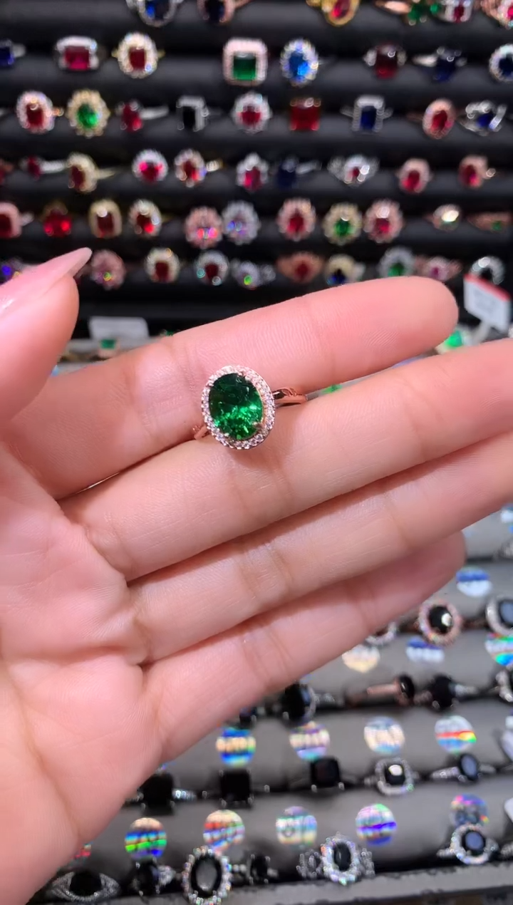 【闪购商品】透辉石戒指银S925镶嵌810玫瑰金