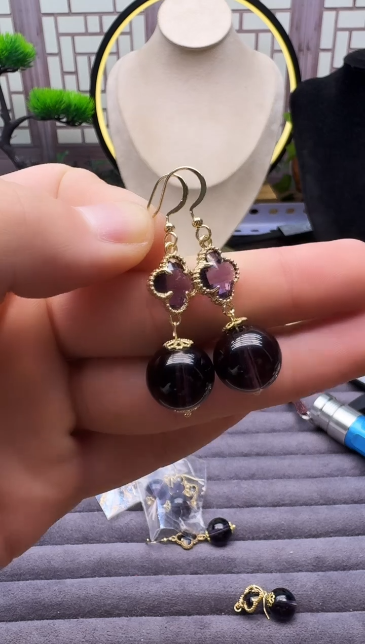 14K金镶嵌耳饰紫晶E63      