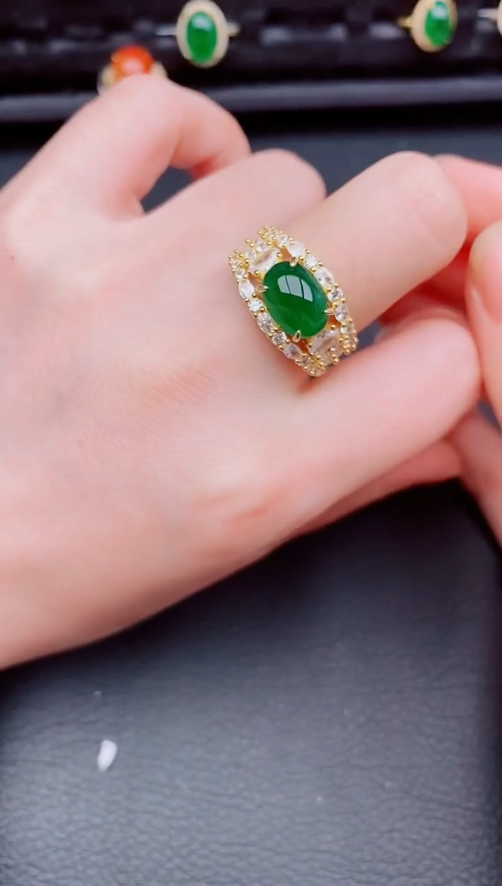 【闪购商品】翡翠戒指银S925镶嵌天然a货翡翠236