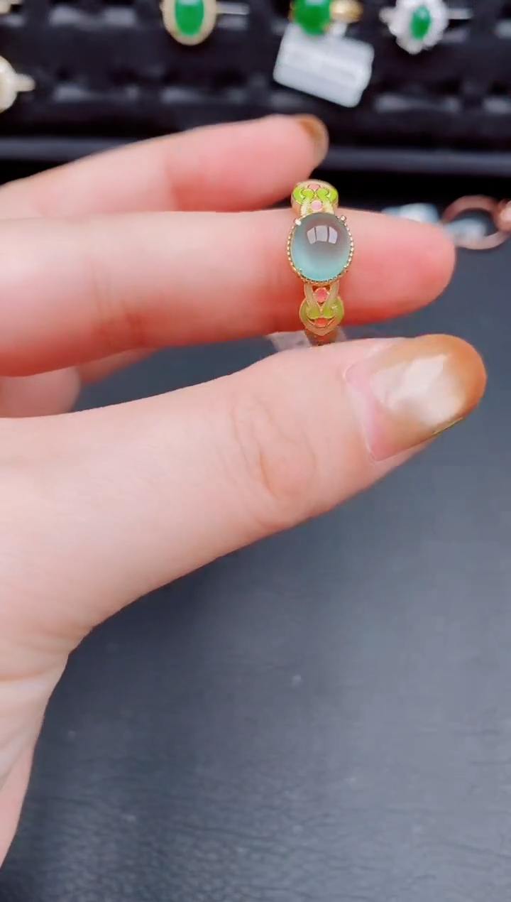 【闪购商品】翡翠戒指银S925镶嵌天然a货翡翠243