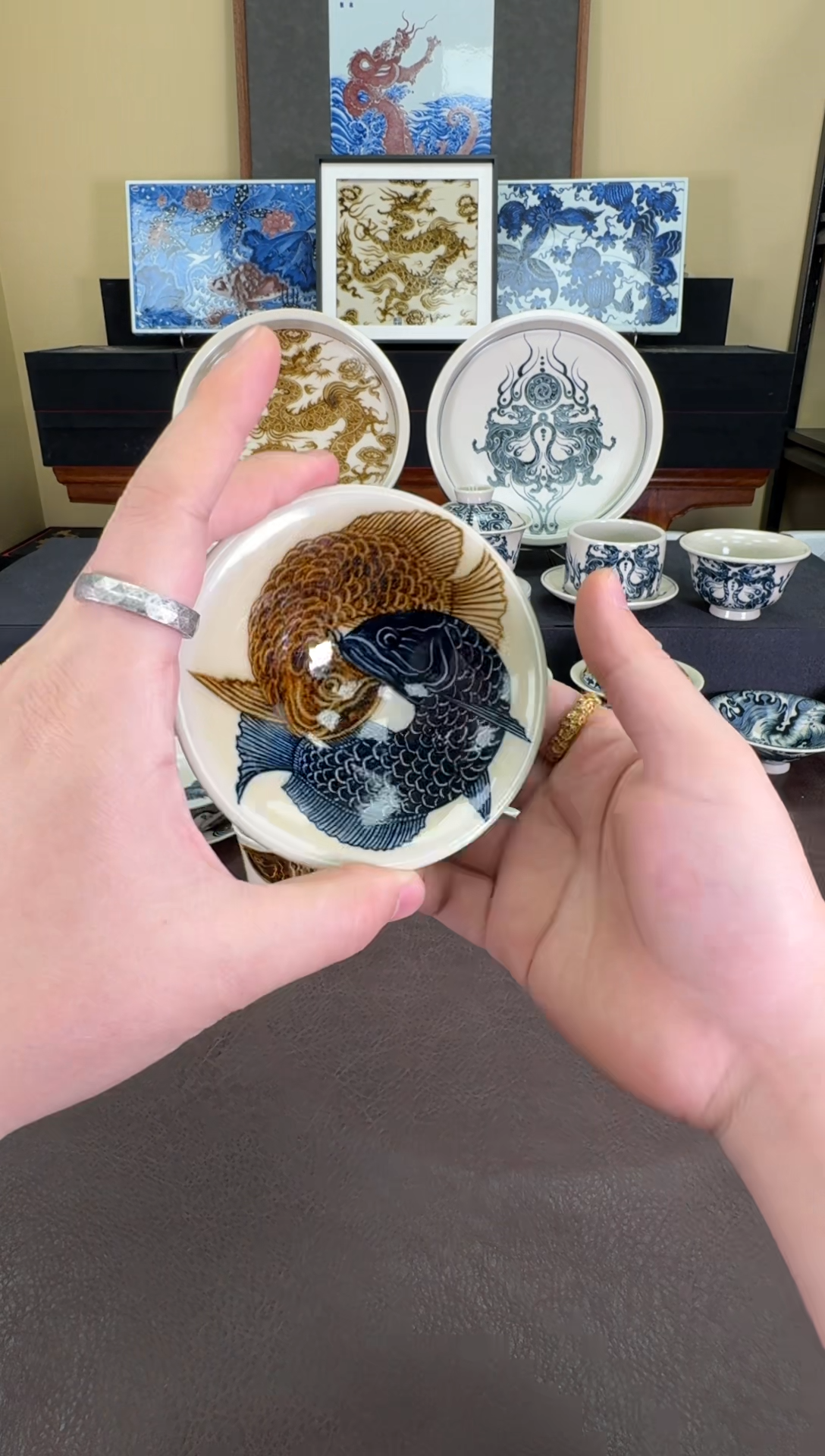 【闪购商品】二号釉金龙鱼斗笠杯