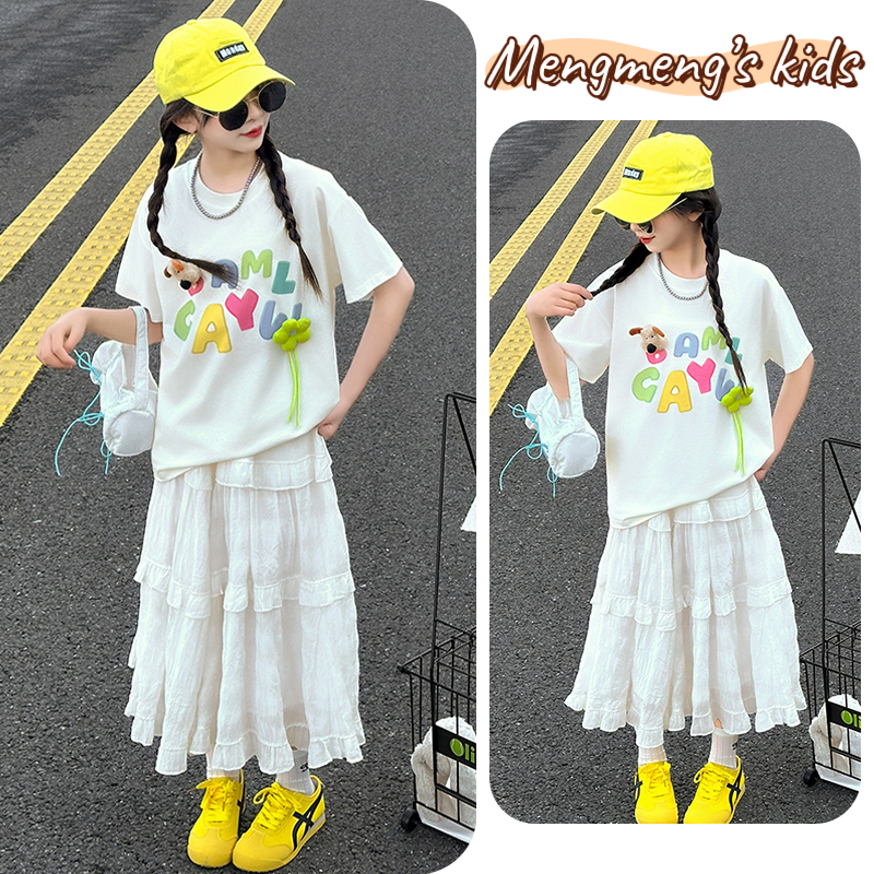 女童立体可爱短袖t恤洋气2025新款百搭网红风上衣中大童宽松圆领