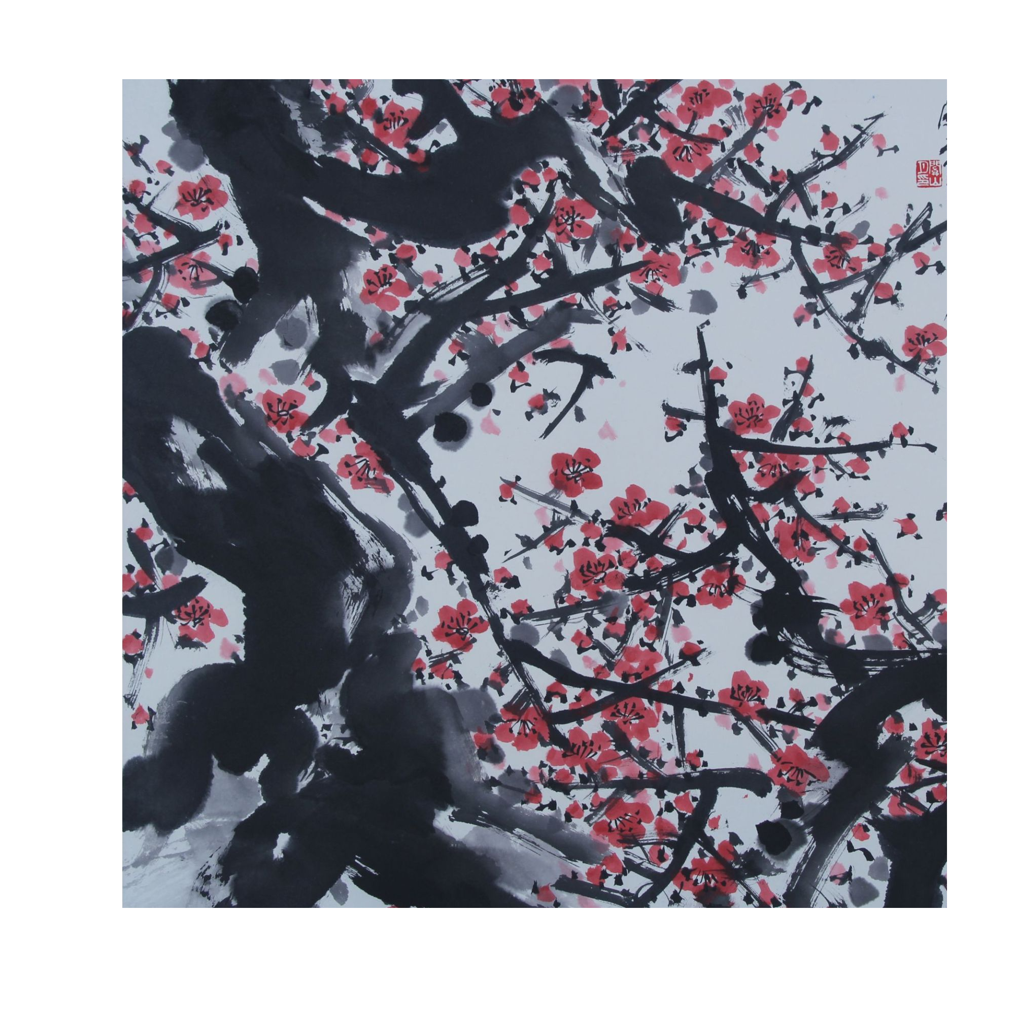 LOT.022 山月 红梅 60*69cm 纸本镜片 439