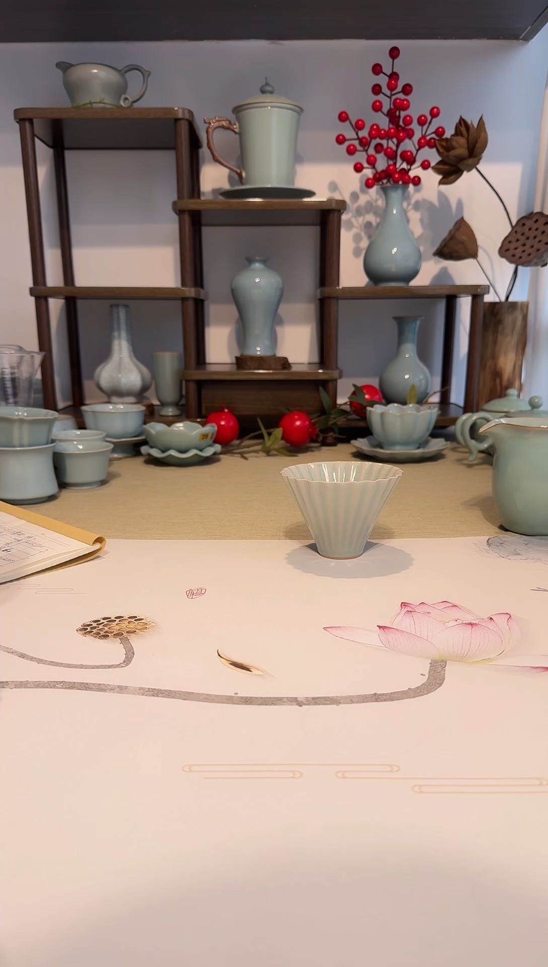 杯子46折扇盏薄胎 主人杯餐具 仿古天青釉微瑕一