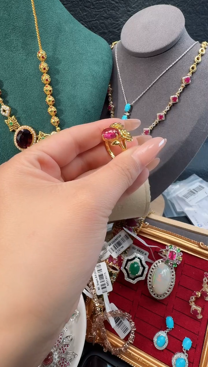 银S925镶嵌戒指碧玺戒指