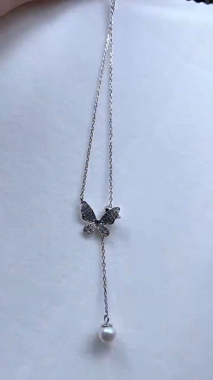 【闪购商品】海水珍珠颈饰银S925镶嵌蝴蝶Y字珍珠套链