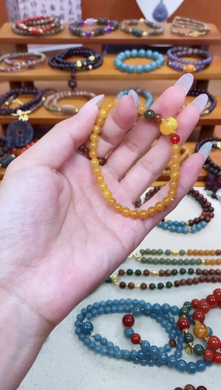 未镶嵌琥珀手链05老蜡单圈和田玛瑙