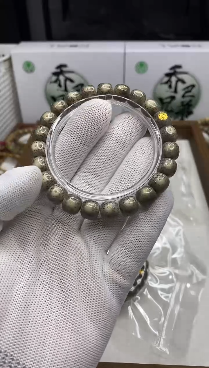 星月菩提手串189 金标石玉料玉化果冻灰 10*9mm