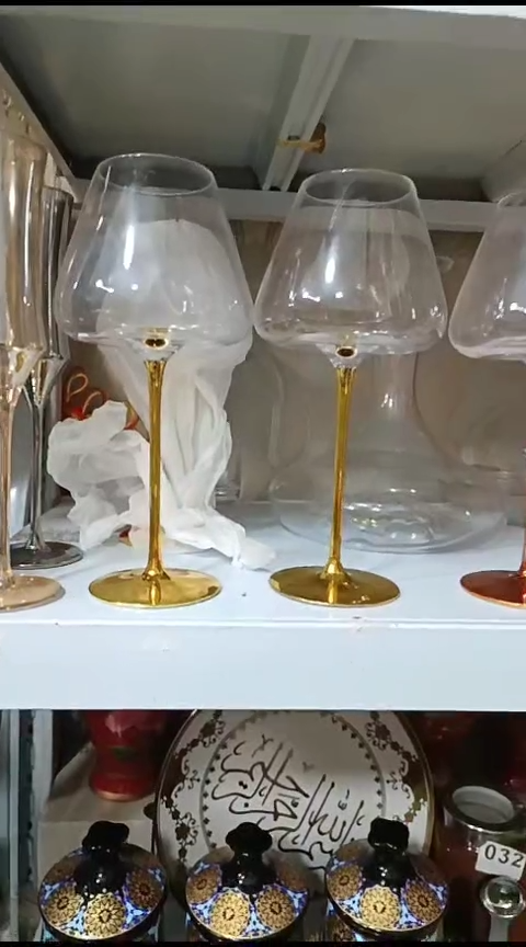 瓷水晶红酒杯二个装金杆