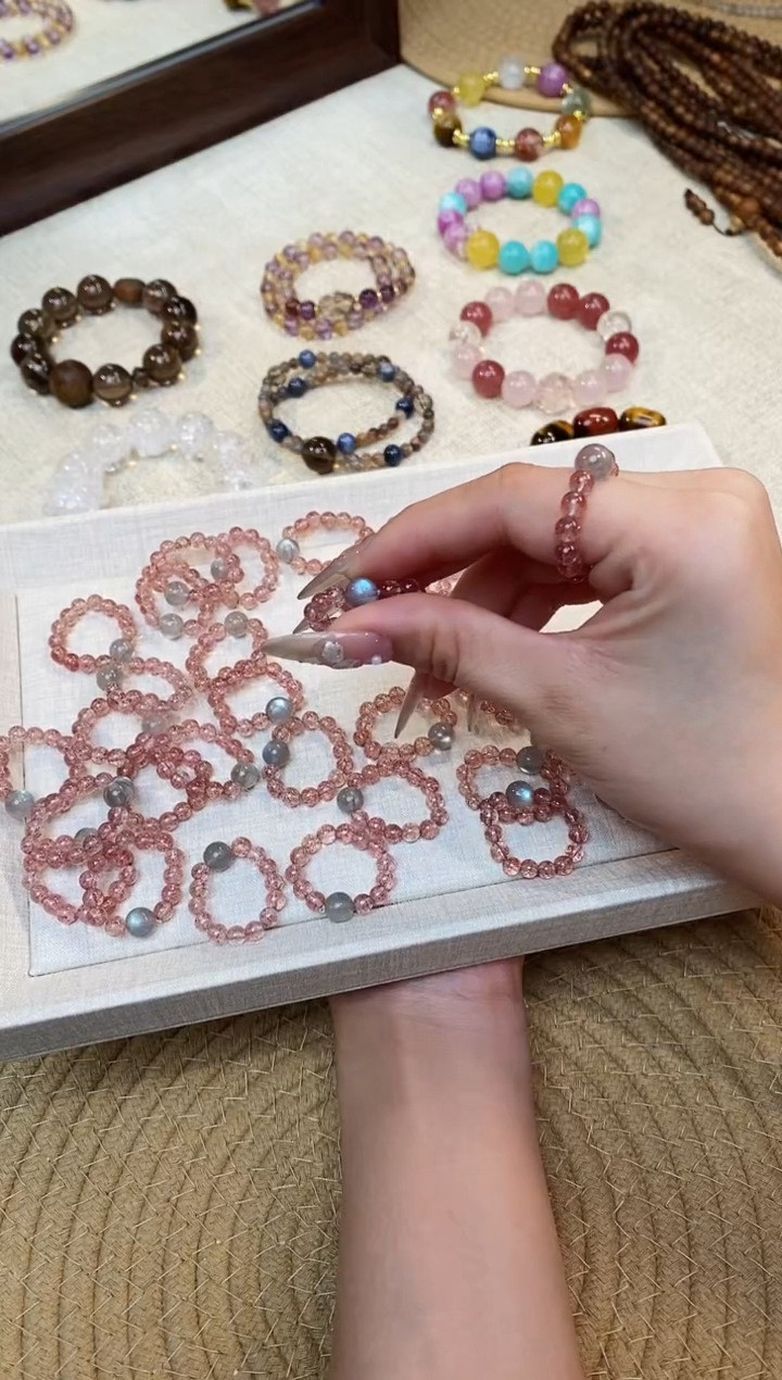 合金手链水晶《月野兔》灰月光草莓晶设计戒指跑环4-5多样性发一