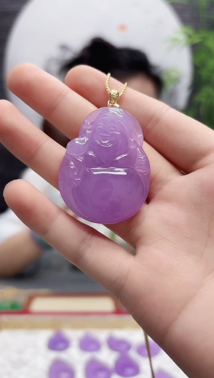 翡翠未镶嵌吊坠(赠链)紫翡财神吊坠