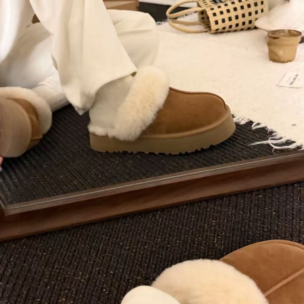 【3厘米星拖】3cm厚底星拖冬季皮毛一体时尚百搭羊毛拖鞋